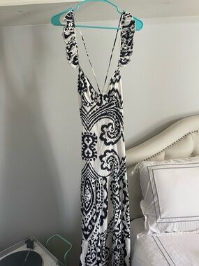 Black and White Printed Maxi Dress - Women